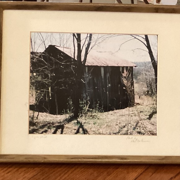 Black and white photo, tobacco barn, frame no glass 12” x 14 1/2” - Picture 2 of 10